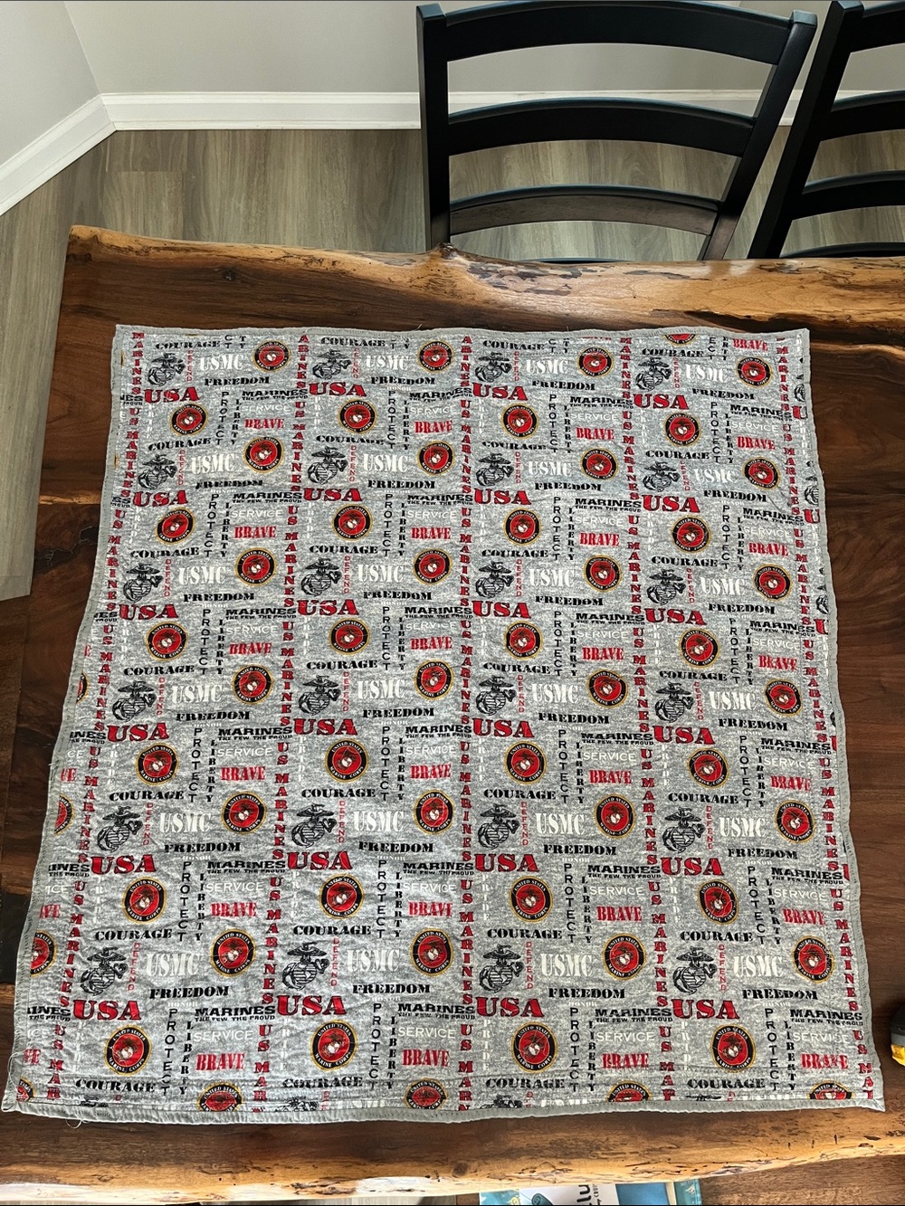USMC Red and Gray Patriotic Quilt